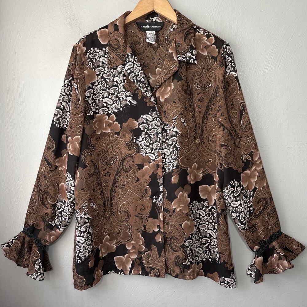 Sag Harbor Top Size 14 Brown Floral Semi Sheer Dark Romantic Whimsigoth Boho